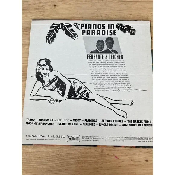 Ferrante & Teicher "Pianos In Paradise" Vinyl Record U A L 3230 Vintage Album - Picture 4 of 4